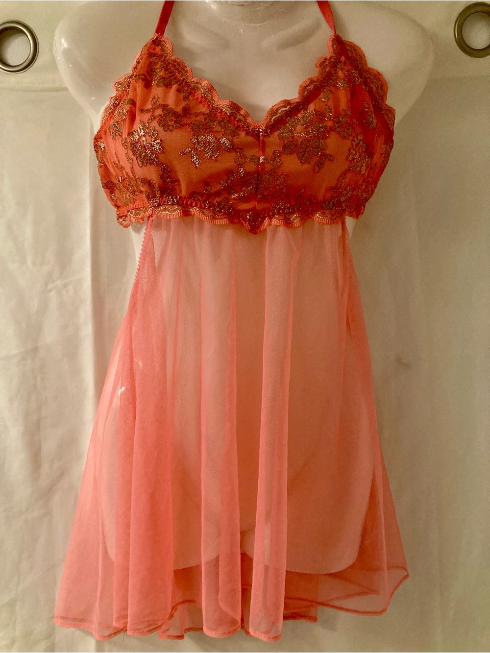 Victoria’s Secret Pink Mesh Babydoll Nightgown Lingerie Set Medium